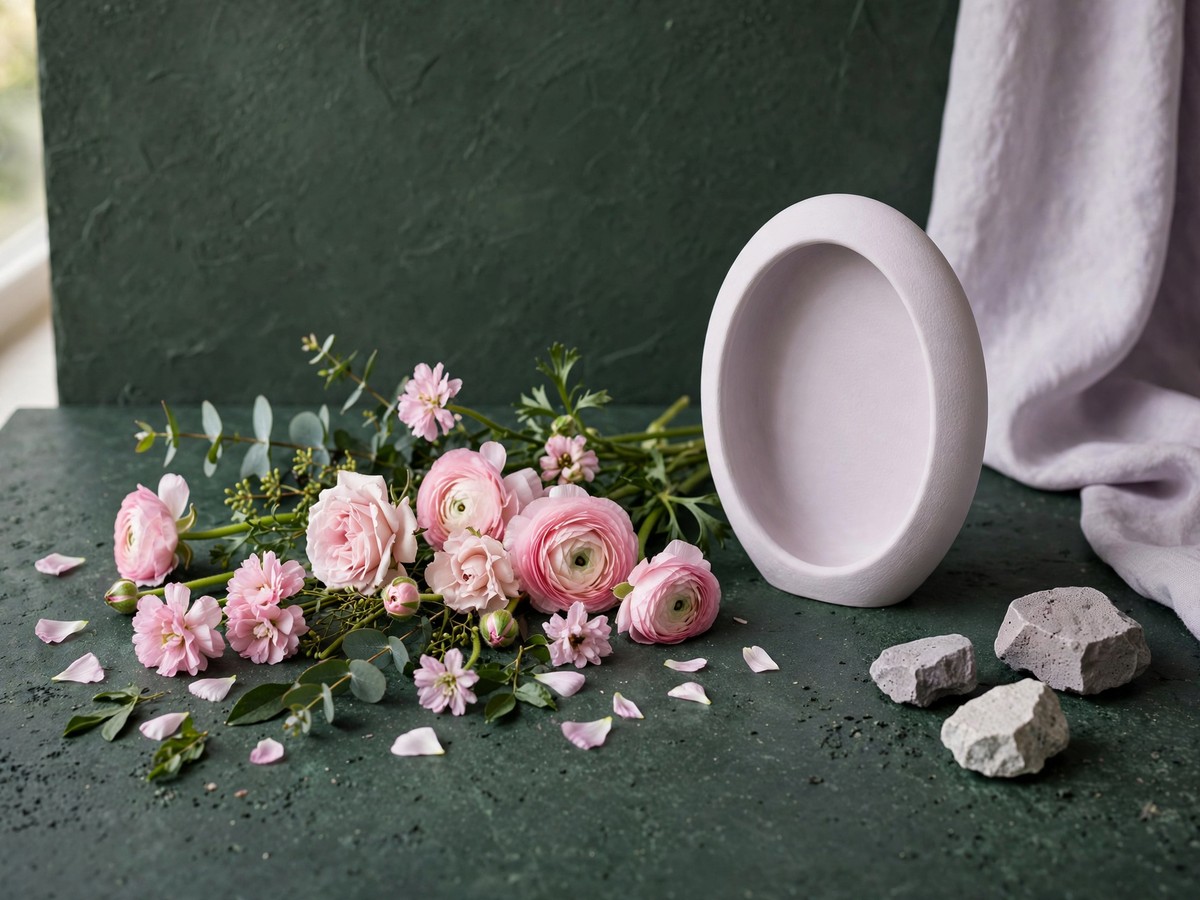 Loose floral materials on a green worktable
