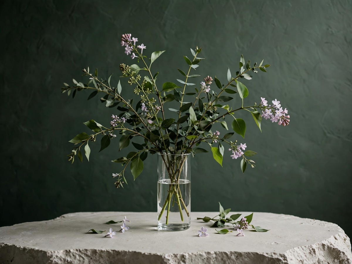 A green leafy outline in a clear vase