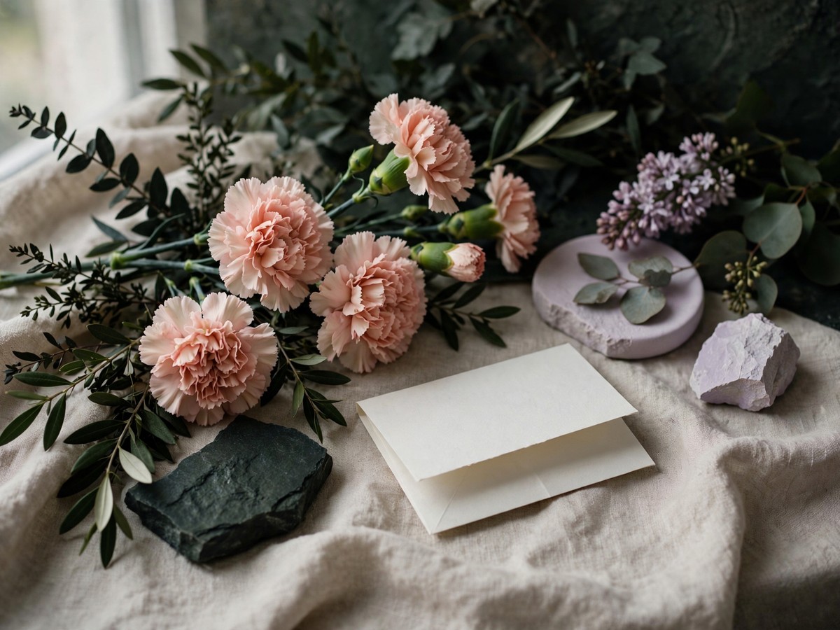 Blush flowers and an unmarked folded note