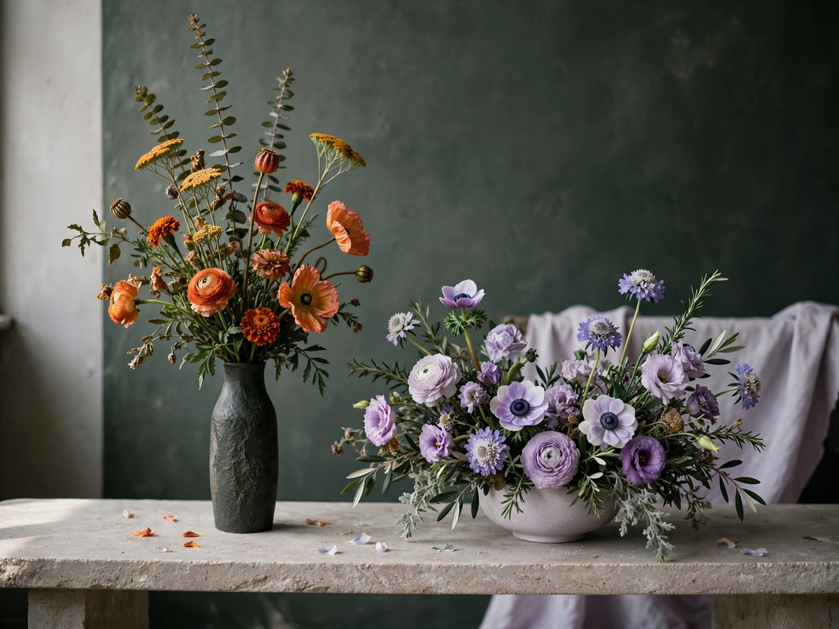 Tall and low floral arrangements
