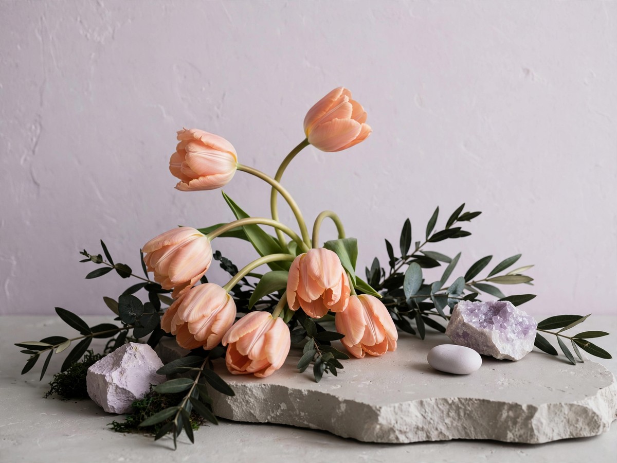 Curving peach tulips