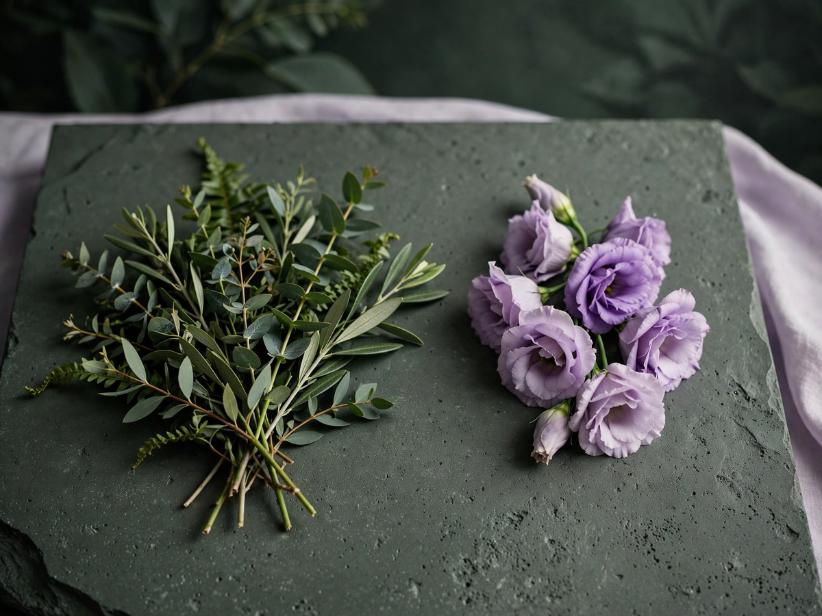 Green stems and purple flowers in groups